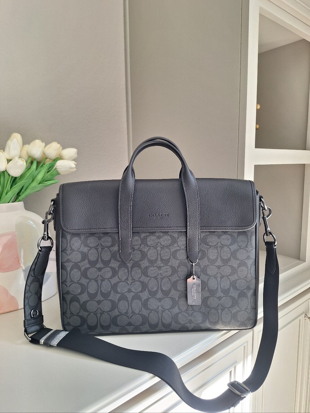 NWT Coach Sullivan Portfolio Brief In Signature Canvas Charcoal Black C9873